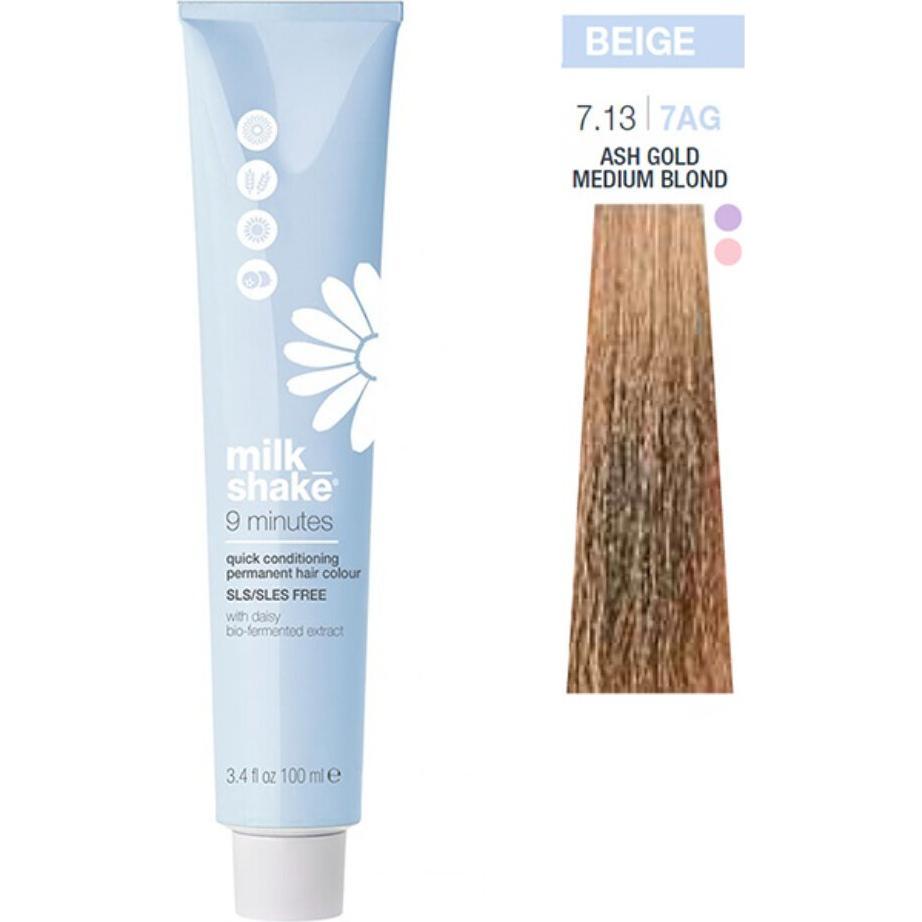 Milk_Shake, Haarkleur, Vopsea permanenta rapida 9 Minutes 7.13, Blond Auriu Cenusiu, 100ml (7.13 Blond Auriu Cenusiu)