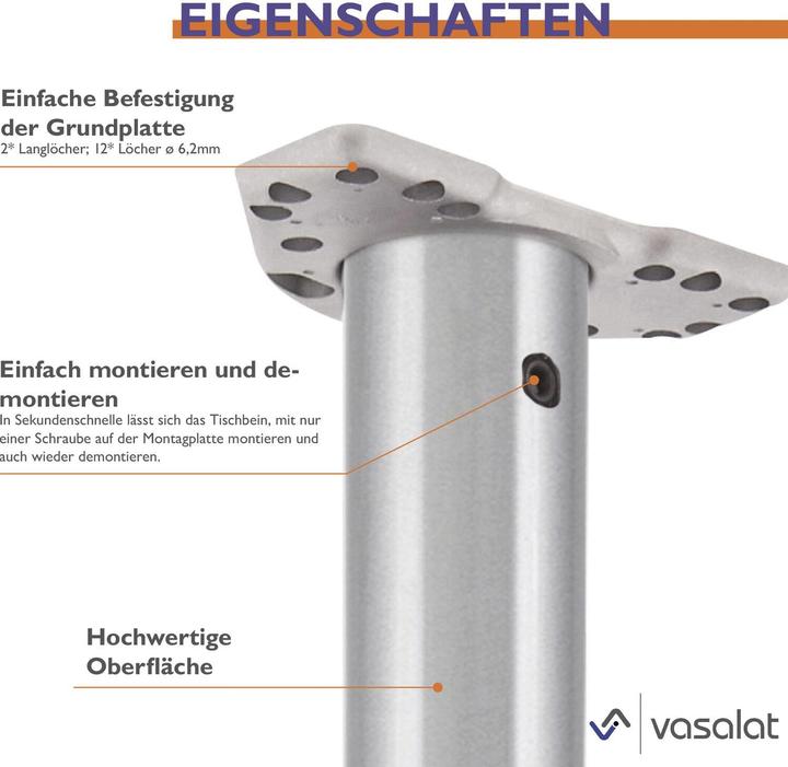 Actual product image Vasalat CAMAR table base Zoom height-adjustable 1100-1200mm, steel stainless steel effect