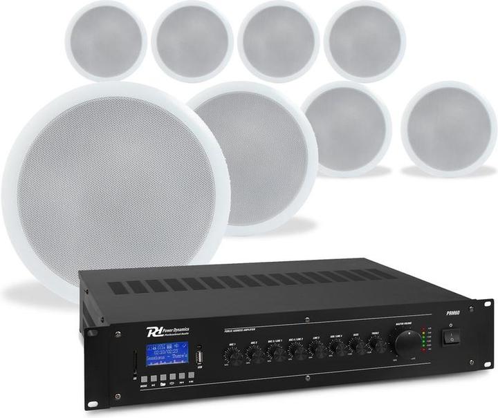 Actual product image Power Dynamics Ceiling speaker Set with 8 white built -in speakers - 100V - Including Bluetooth - 5 (Active, 1x 6 W)
