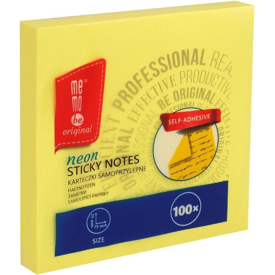 Memobe, Post-It, Selbstklebender Block 75X75Mm 100K Neon