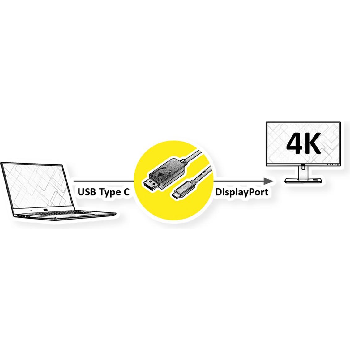 Thumbnail - Roline USB Typ C — DisplayPort (USB Typ-C, 100 cm), Data + Video Adapter, Schwarz
