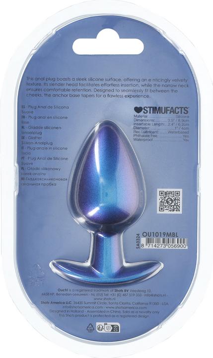 Produktbild Ouch! Glatter Silikon Anal Plug - Gross - 3,5 / 8,9 cm - Metallic Blau
