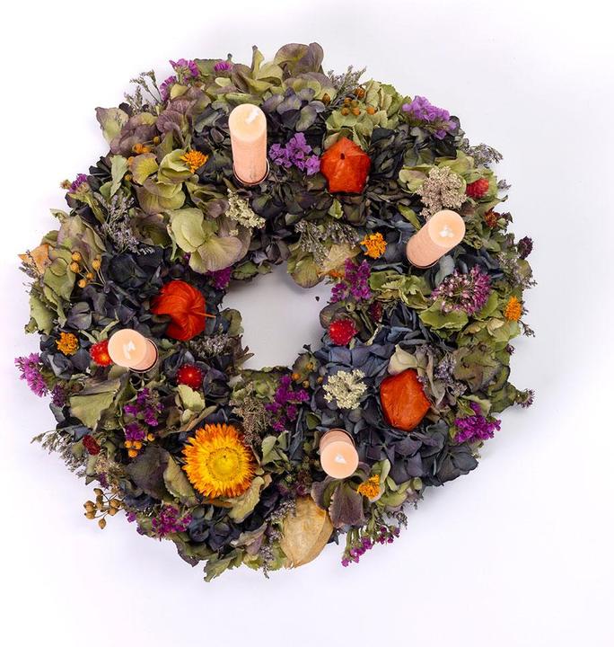 Image du produit VEG and the City Couronne de l'Avent Fleurs séchées Multicolore - Bougies Saumon (35 cm)