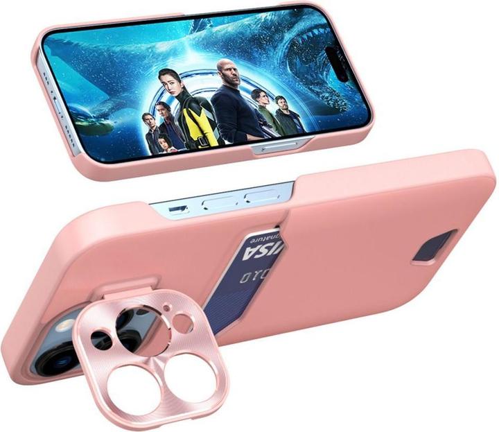 Actual product image Hurtel Leather Stand Case case for iPhone 14 cover card wallet with stand pink (Apple iPhone 14)