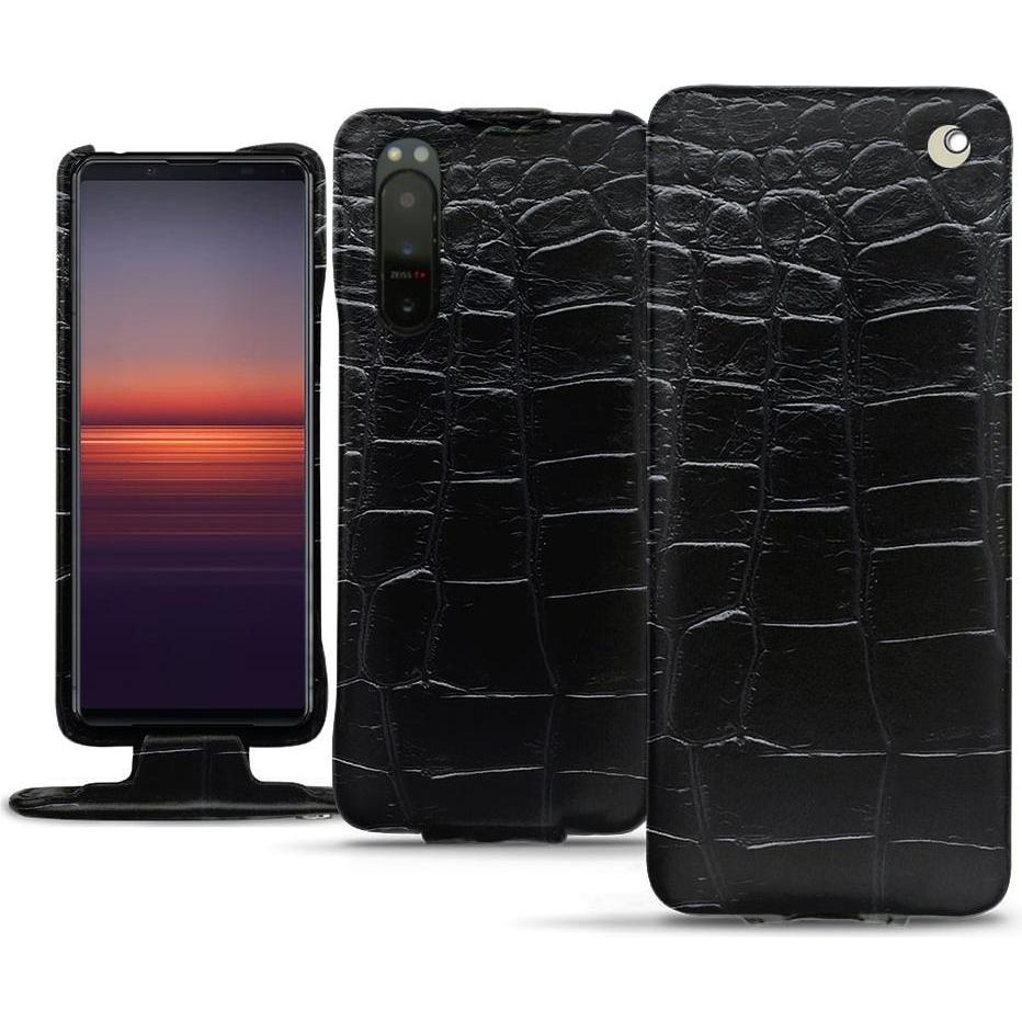 Noreve Lederschutzhülle vertikal (Sony Xperia 5 II), Smartphone Hülle, Schwarz
