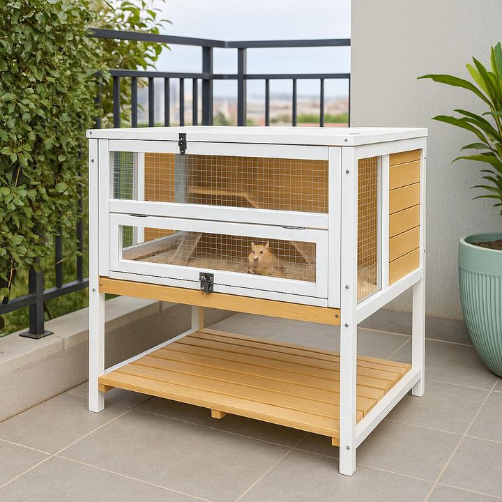 Produktbild HTI-Living Erhöhter Kleintierkäfig aus Holz Nagerkäfig für Kaninchen, Meerschweinchen und Co.
