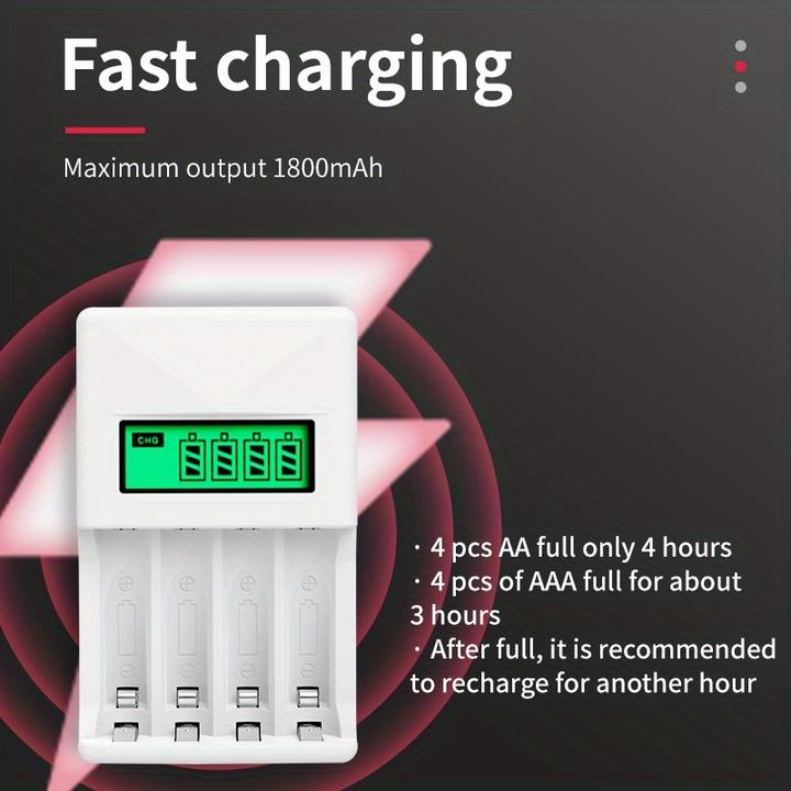 Produktbild PhoneLook Schnellladegerät 4-fach mit LCD-Display für AA/AAA Batterien (AA, AAA)