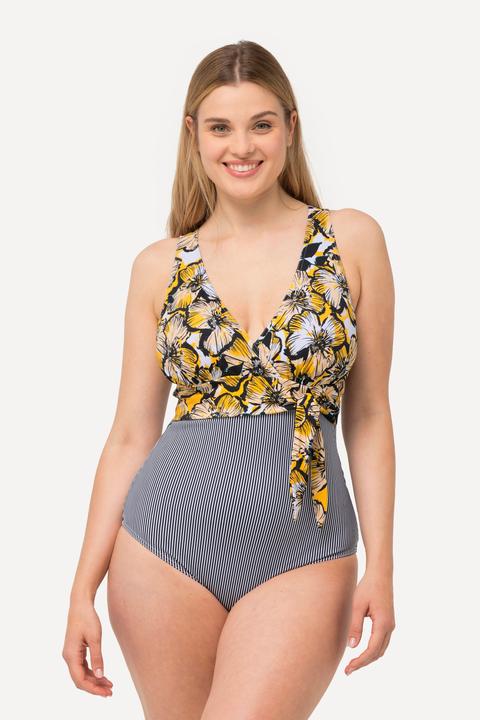Actual product image Ulla Popken Mixed Pattern Sliding Knot One Piece Swimsuit (62)