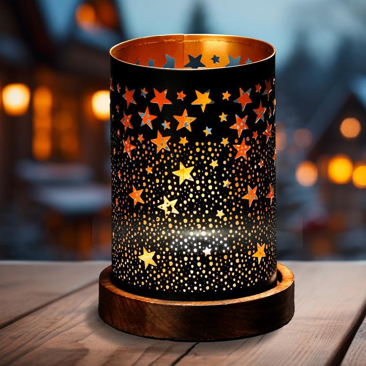 Actual product image G. Wurm Wind light on mango wood base made of metal black, gold (W/H/D) 10x18x10cm