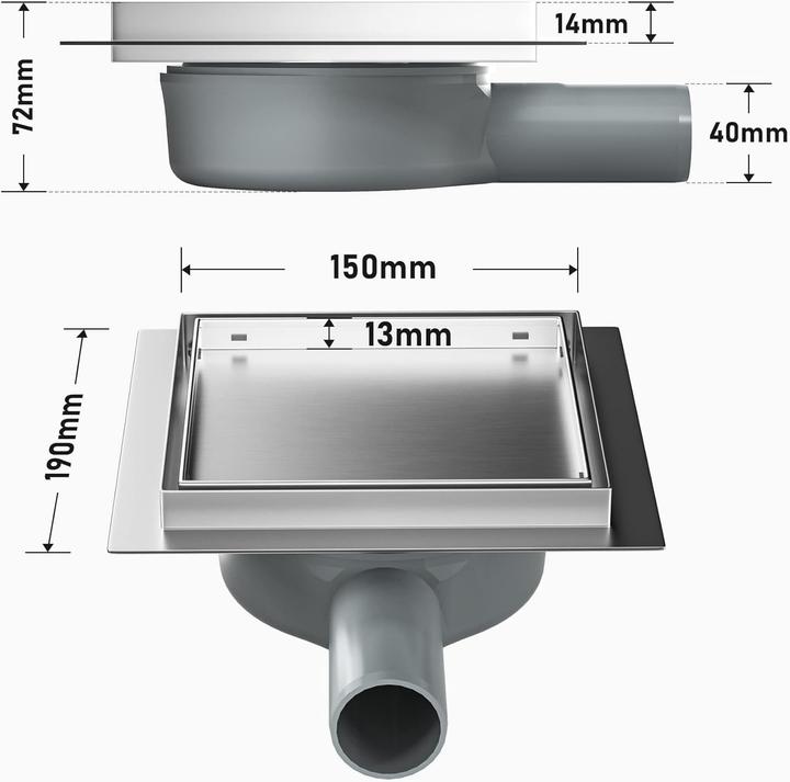 Immagine prodotto Bernkot Quadratische Duschrinne mit Siphon und Haarsieb