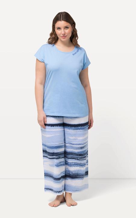 Image du produit Ulla Popken Pyjama à rayures avec broderie, col rond et manches courtes (42, 44)