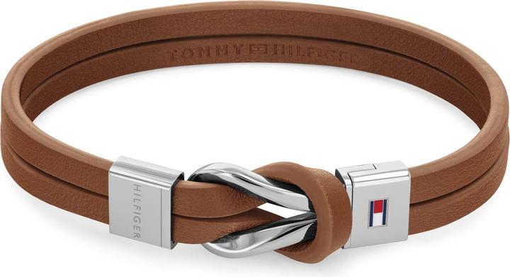 Tommy Hilfiger Bracciale con nodo intrecciato (19 cm, Acciaio inossidabile, Cuoio)
