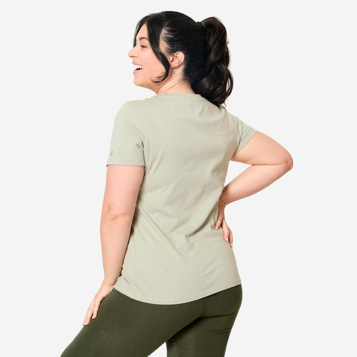 Image du produit Domyos Tee-shirt en coton col rond femme, vert sauge (S)