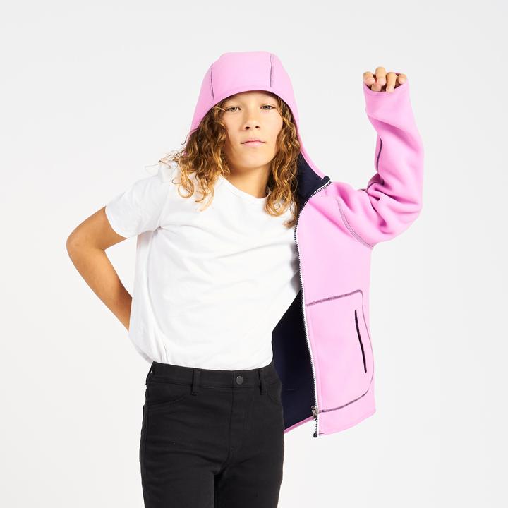 Actual product image Tribord Fleece jacket sailing kids warm reversible 500 navy blue/pink (128)