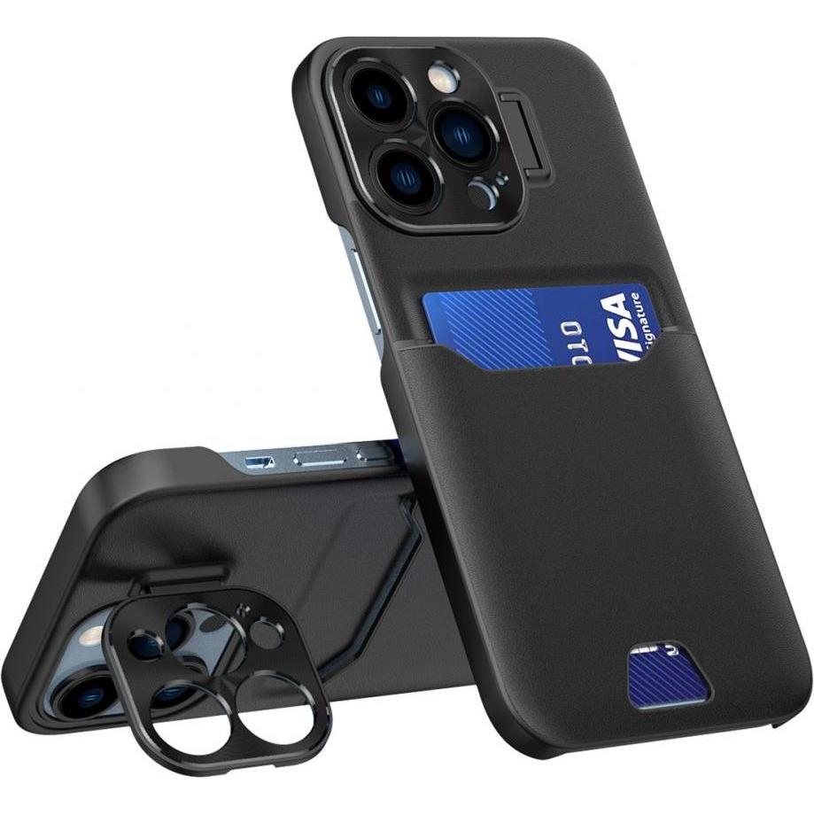 Hurtel Leder Stand Case Hülle für iPhone 14 Pro Cover Card Wallet mit Ständer schwarz (Apple iPhone 14 Pro), Smartphone ...