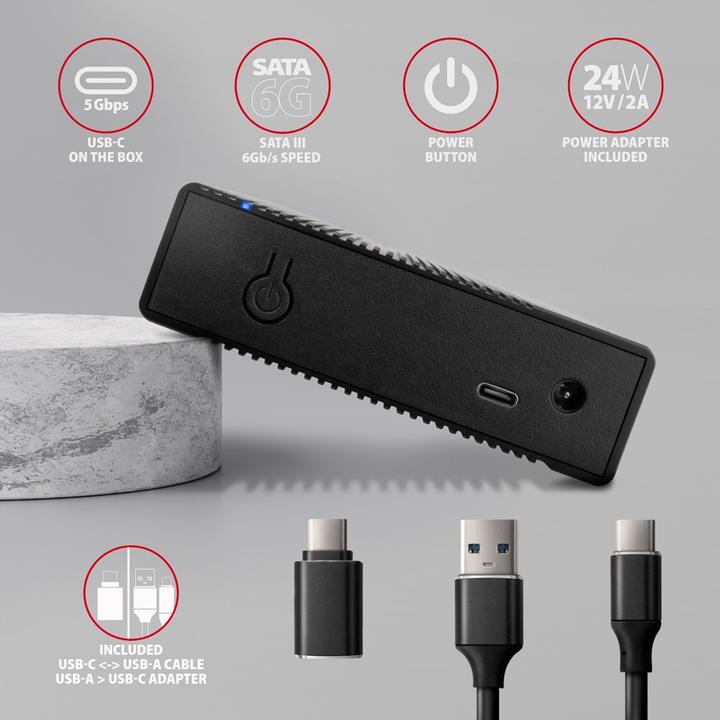 Productafbeelding Axagon EE35-GTR, USB-C - SATA 3,5" RIBBED box, ÄernÃ½ (3.5")