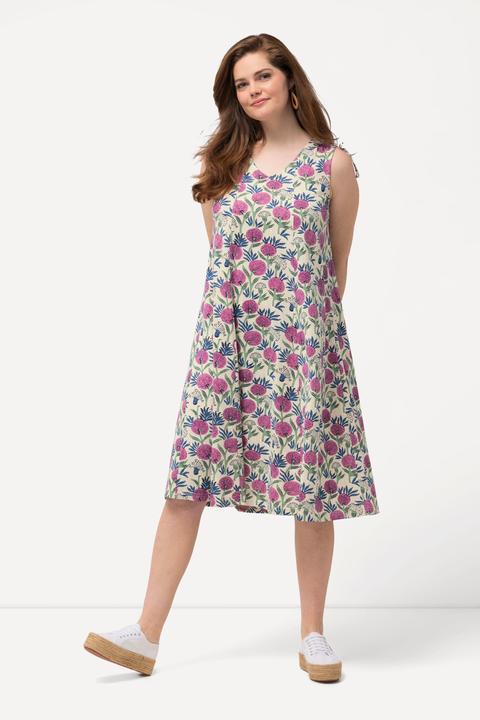 Immagine prodotto Ulla Popken Abito midi dal taglio smanicato in cotone biologico con fiori e scollo a V (46, 48)