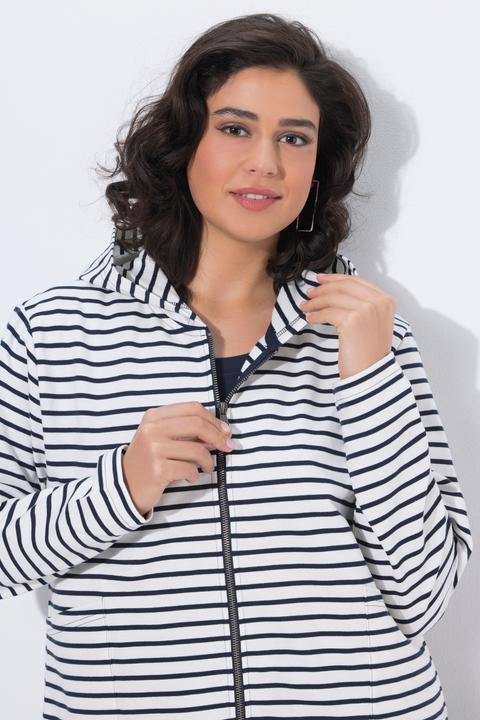 Produktbild Ulla Popken Sweatjacke, Ringel, Saumtunnel, Kapuze (46)