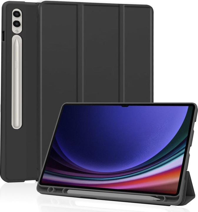 Techsuit - Flex Trifold (with Pencil Holder) - Samsung Galaxy Tab S9 Ultra / S10 Ultra - Black (Galaxy Tab S9 Ultra)