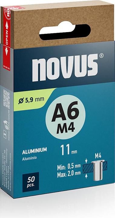Actual product image Novus Nietmutter A6 M4, L: 10.5 mm Alu