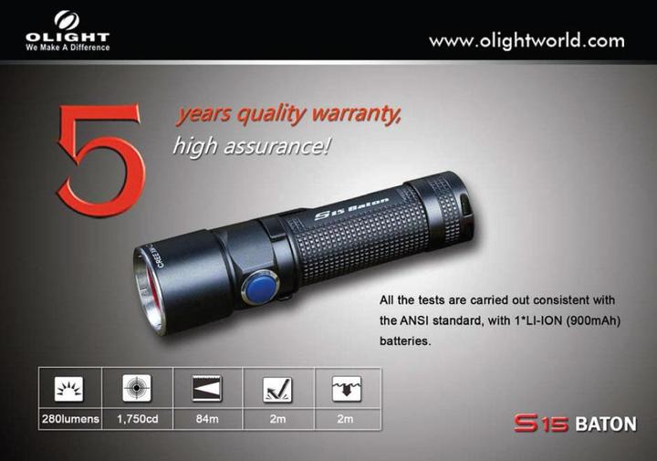 Actual product image Olight S15 Baton (8.60 cm, 280 lm)