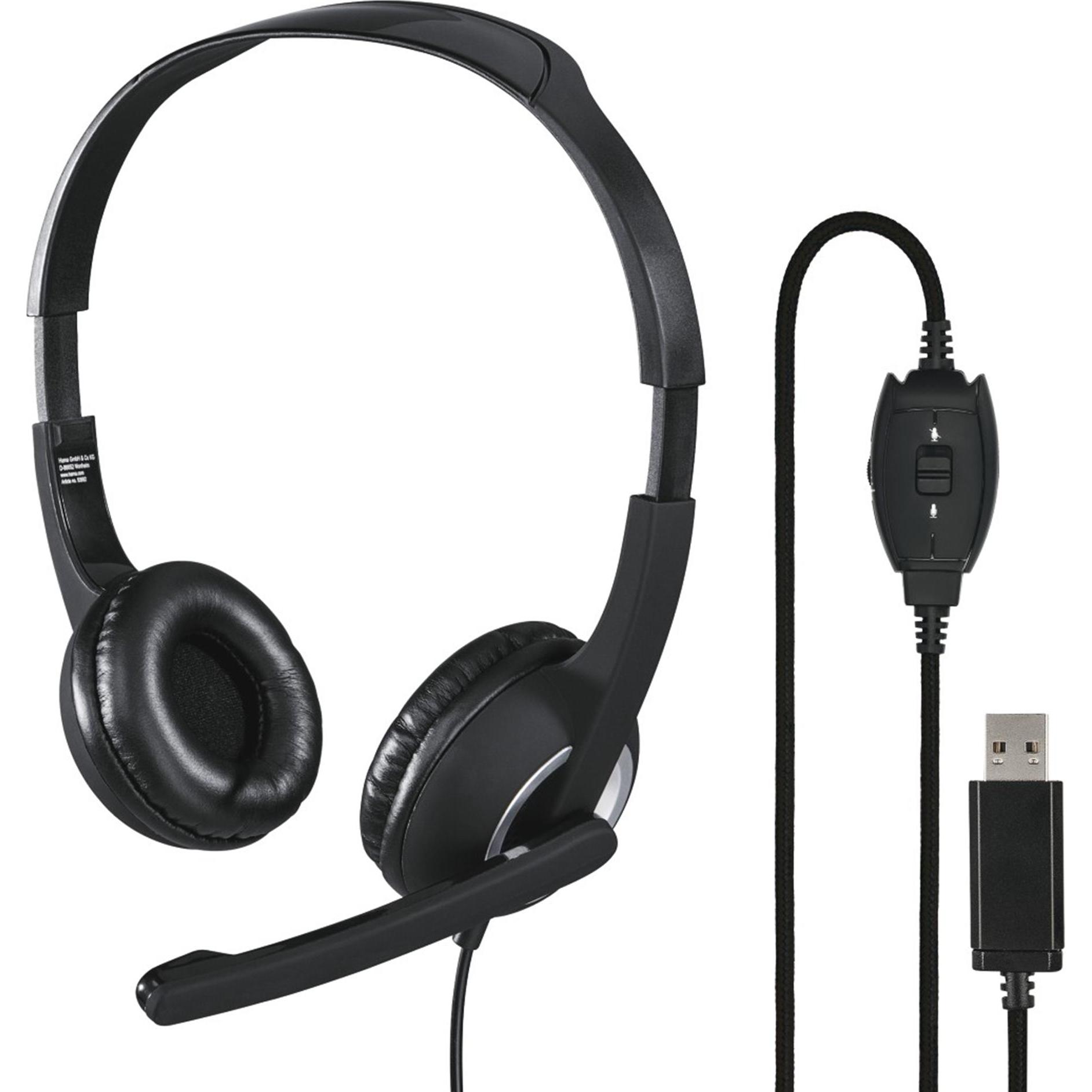 Hama HS-USB250 (Kabelgebunden, USB-A), Office Headset, Schwarz, Silber