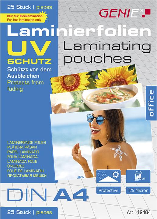 Genie Laminiertaschen 4 Folien mit UV Schutz. (A4, 25 Stück, 125 µm)