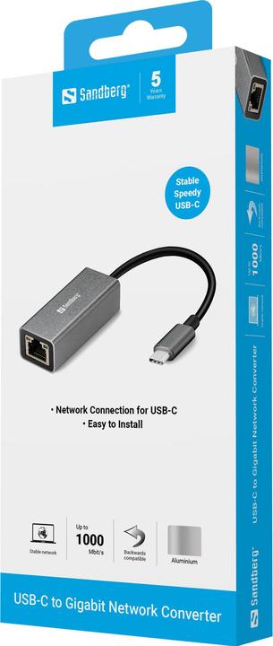 Actual product image Sandberg USB-C -> Network Converter (USB-C, RJ45 Gigabit Ethernet (1x))