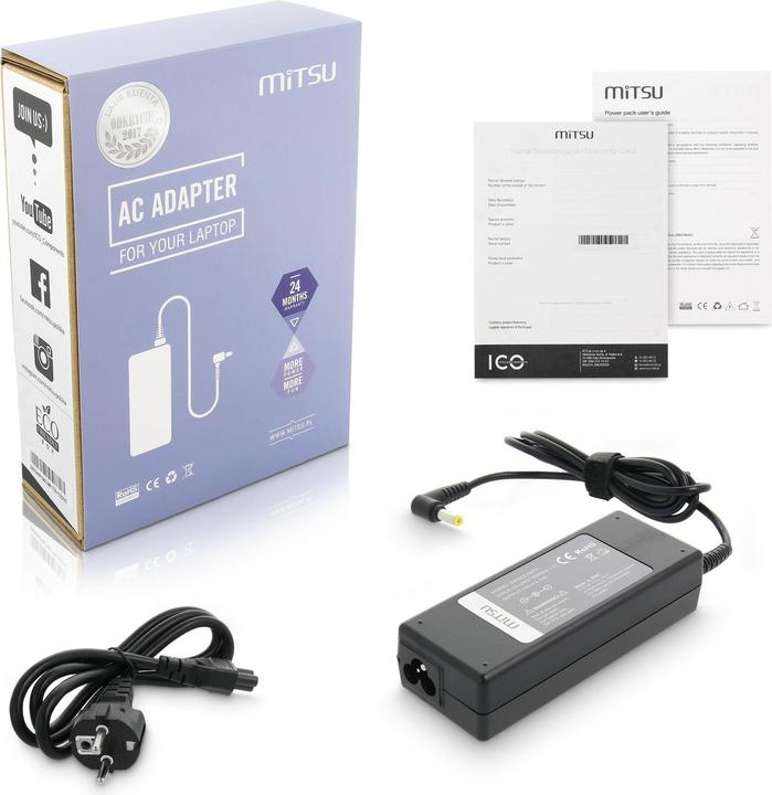 Produktbild Mitsu notebook charger 19v 4.74a 5.5x1.7 - acer (90 W)