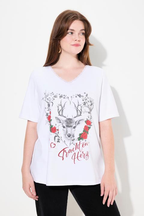 Image du produit Ulla Popken T-Shirt, Trachtenherz, Classic, V-Ausschnitt mit Spitze, Halbarm (46, 48)