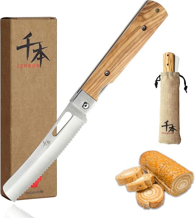 Senbon Faltbares Brotmesser mit Olivenholzgriff (11 cm)