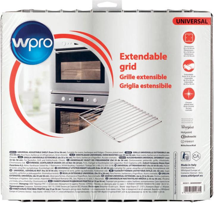 Actual product image WPRO ACC011 Adjustable Oven Grate Stainless Steel Chrome