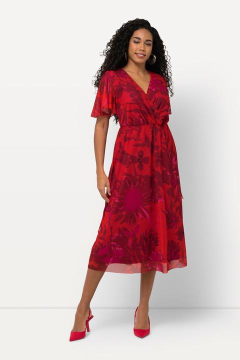 Actual product image Ulla Popken Sheer Floral Layered Wrap Dress (54)