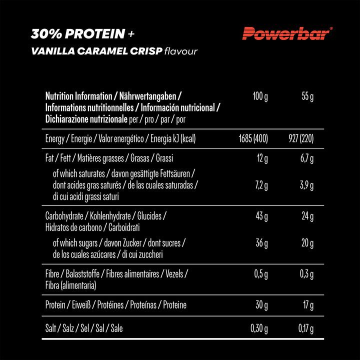 Nährwerte und Zutaten Powerbar Protein Plus 30% (Vanille, Karamell, 15 Stk., 825 g)