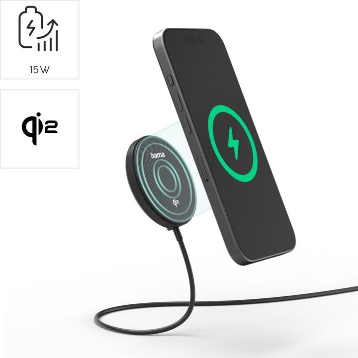 Actual product image Hama Induction charger 2500 mA Qi2 00201725 Outputs Induction charging standard (15 W)