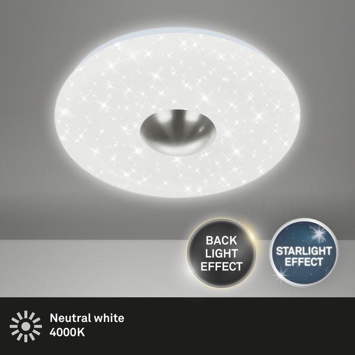Actual product image Briloner LED ceiling light with star decor and backlit effect, white matte nickel, 1xLED platinum/18W (2200 lm)