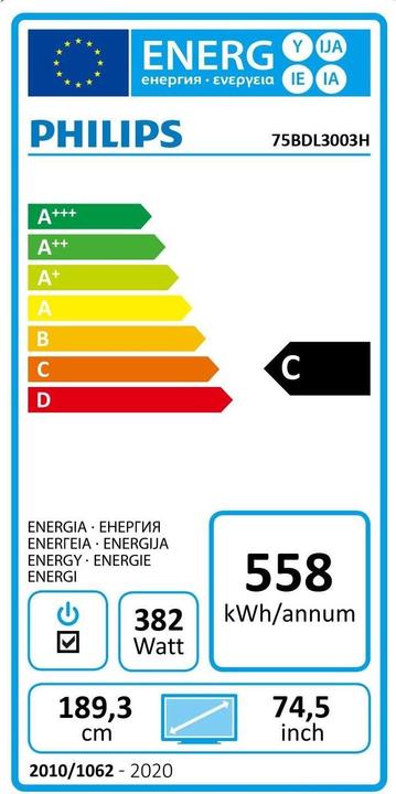 Etichetta energetica Philips 75BDL3003H/00 Esposizione pubblica (3840 x 2160 pixel, 75")