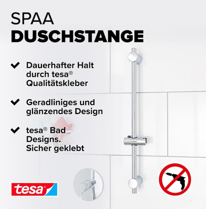 Actual product image tesa SPAA shower rail incl. adhesive solution without drilling