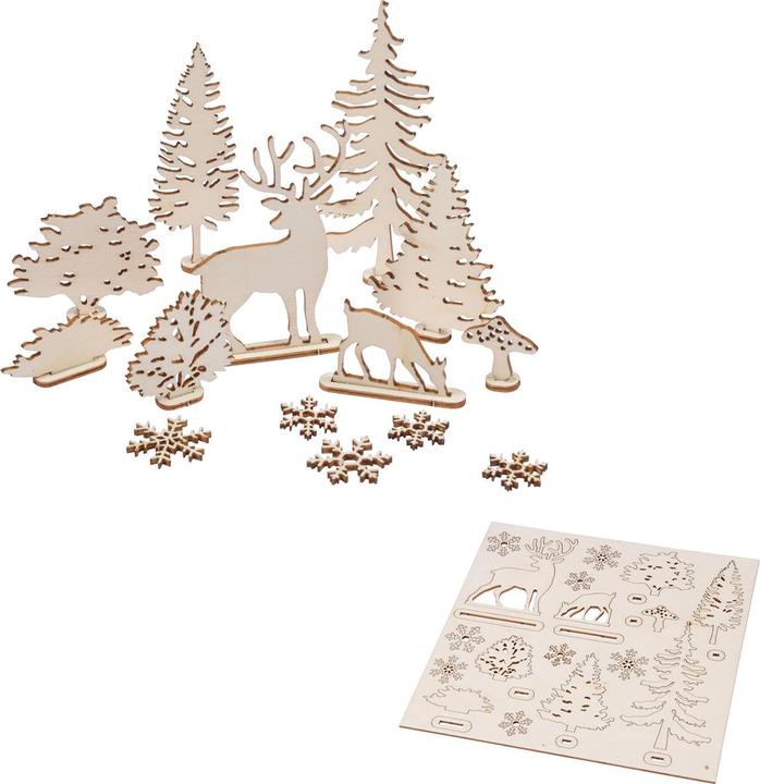 Natura Punto 2er-Set 3D-Puzzle-Dekorationen aus Naturholz, Tannenbaum und Schneemann (3 Teile)