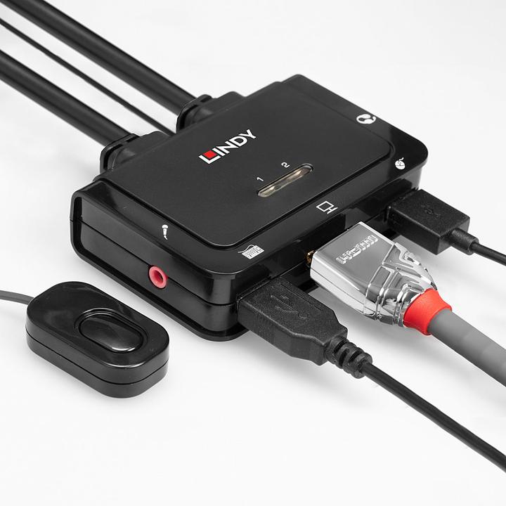 Actual product image Lindy HDMI KVM Switch 2 Port USB 2.0 Compact. HDMI 3D and compliant USB 2.0 Audio and Mic.