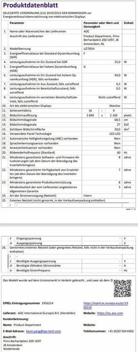 Image du produit AOC U27B3A (3840 x 2160 pixels, 27")