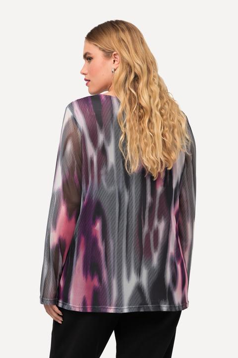 Produktbild Ulla Popken Mesh-Shirt, doppellagig, V-Ausschnitt, Langarm (56)