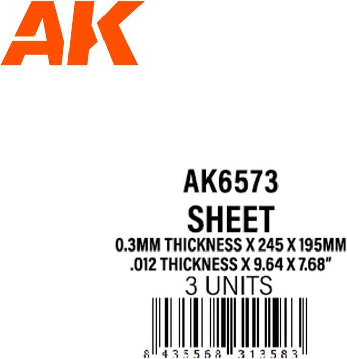 Immagine prodotto AK Interactive Spessore 0,3 mm x 245 x 195 mm - FOGLIA DI STIRENE