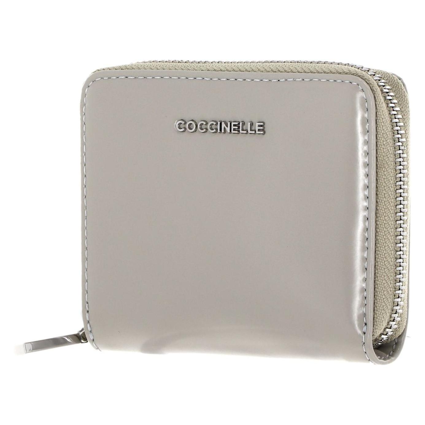 Coccinelle, Damen, Portemonnaie, Metallic Shiny Leather Zip Around Wallet, Beige