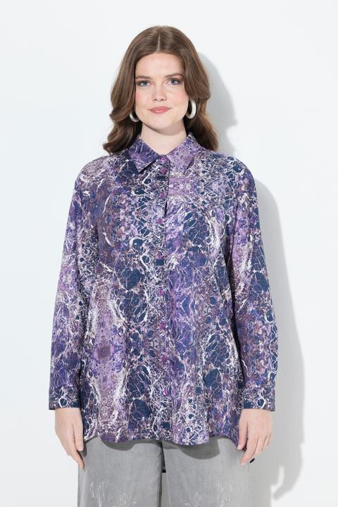 Actual product image Ulla Popken Agate Print Long Sleeve Button Down Tunic Blouse (50, 52)