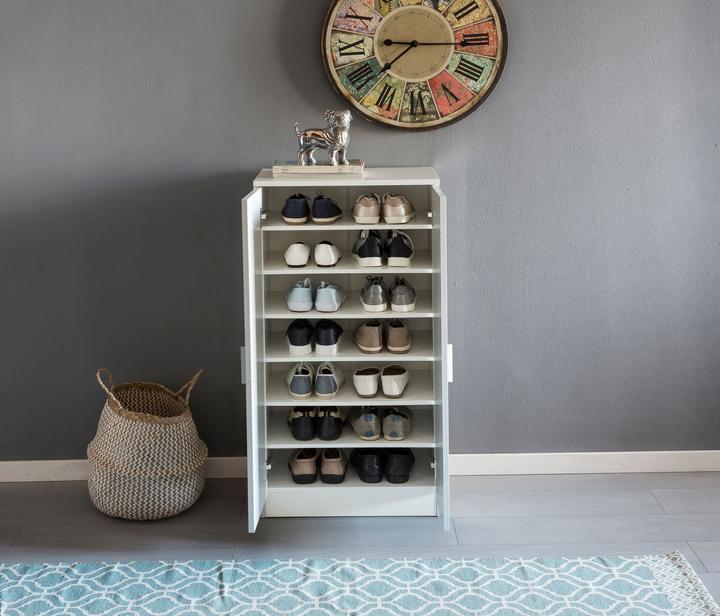 Produktbild FineBuy Schuhschrank Flurschrank Flurmöbel Holz Weiss Schuhkommode Schuhregal (55 x 35 x 108 cm)