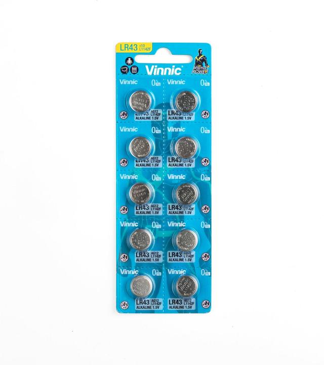 Actual product image Vinnic 10er Set LR43, VA12GA, 186, 84, LR1142, G12, AG12, L1142, RW84, D186 (10 pcs., LR43, 80 mAh)