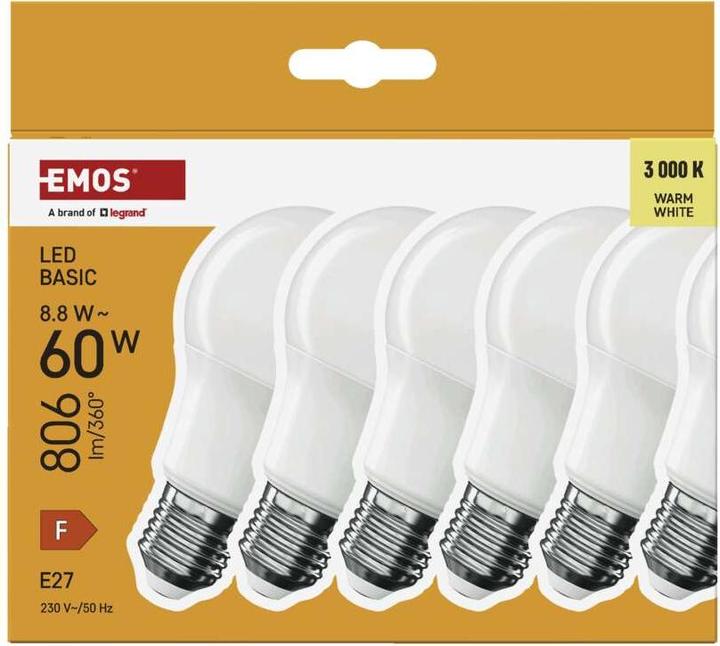 Immagine prodotto Emos LED BASIC A60 8,8W(60W) 806lm E27 WW 6PC (E27, 806 lm, 6x)