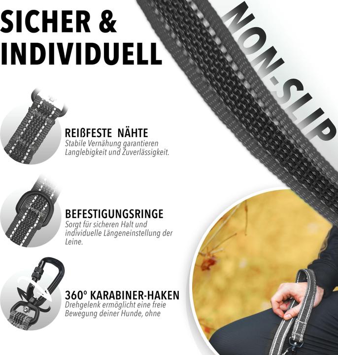 Produktbild Bluzelle 3m Hundeleine, Doppelleine Führleine mit Karabiner, Verstellbar (Spazieren)