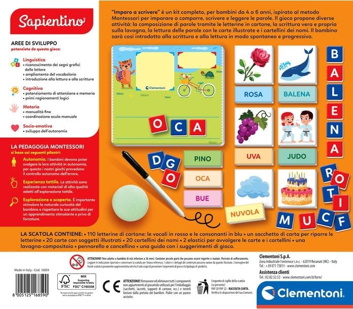Produktbild Clementoni Sapientino Lerne Karten Alphabet und abwischbare Tafel, Lernen zu schreiben, Lernspiel (Italienisch)
